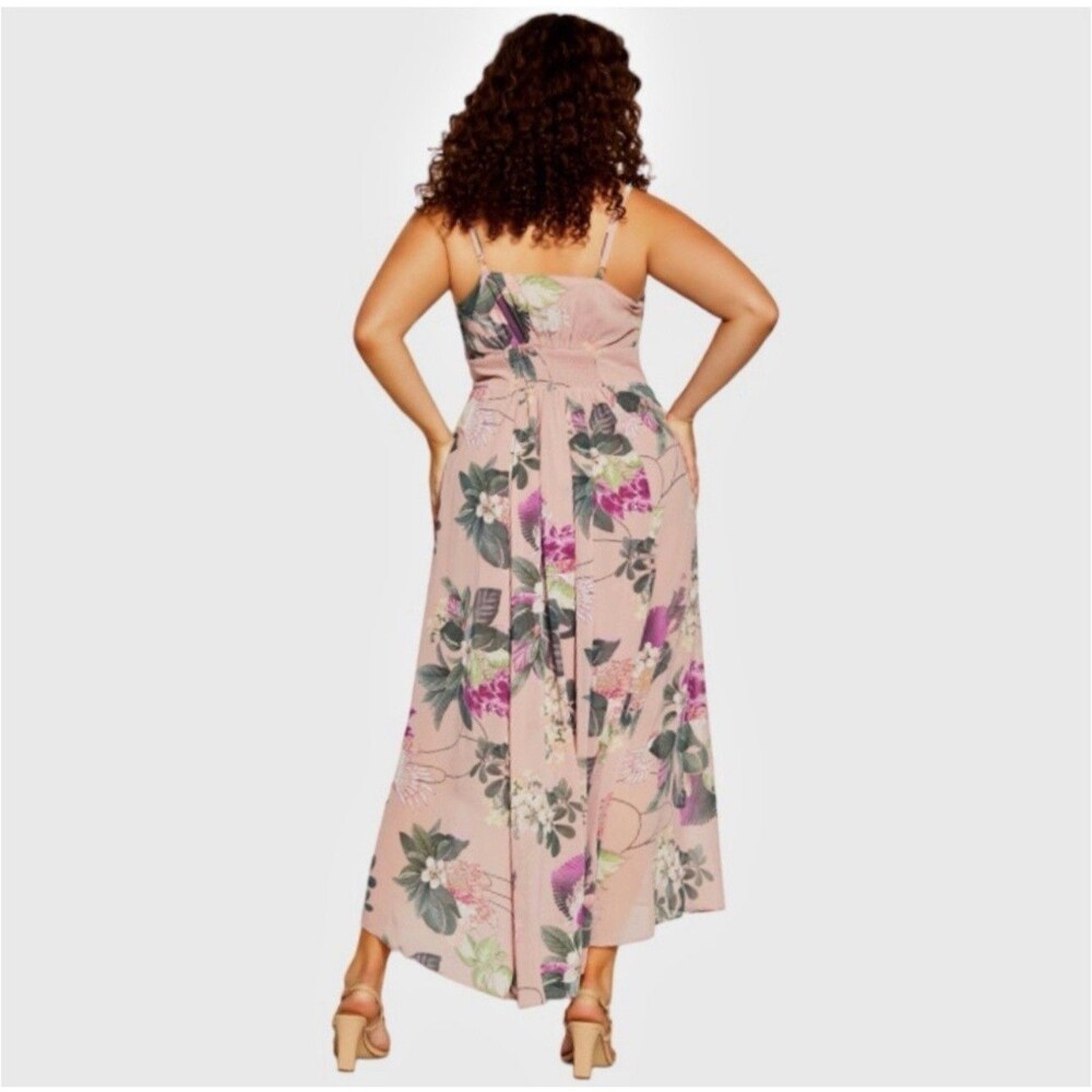 City Chic Maxi Mila Pink Floral Adjustable Strap Maxi Dress L/20 Wedding Guest - Picture 2 of 9